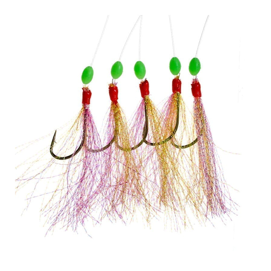 Fladen Paternoster Makrelenvorfach Feder Rig 5 Haken Gr.3/0 gelb-pink