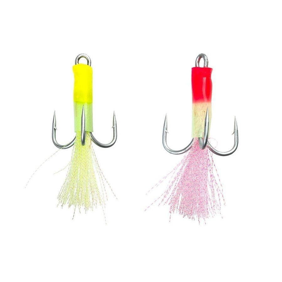 Fladen Haken Drilling Luminus Schlauch/Fäden pink - grün 2 Stück Gr.9/0
