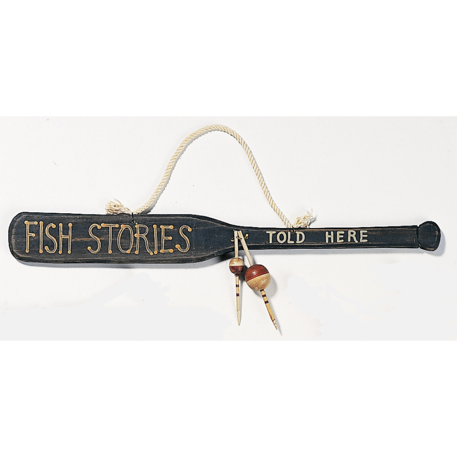 Deko Paddle Holz &quot;Fish Stories - Told Here&quot; 40cm x 4,8cm
