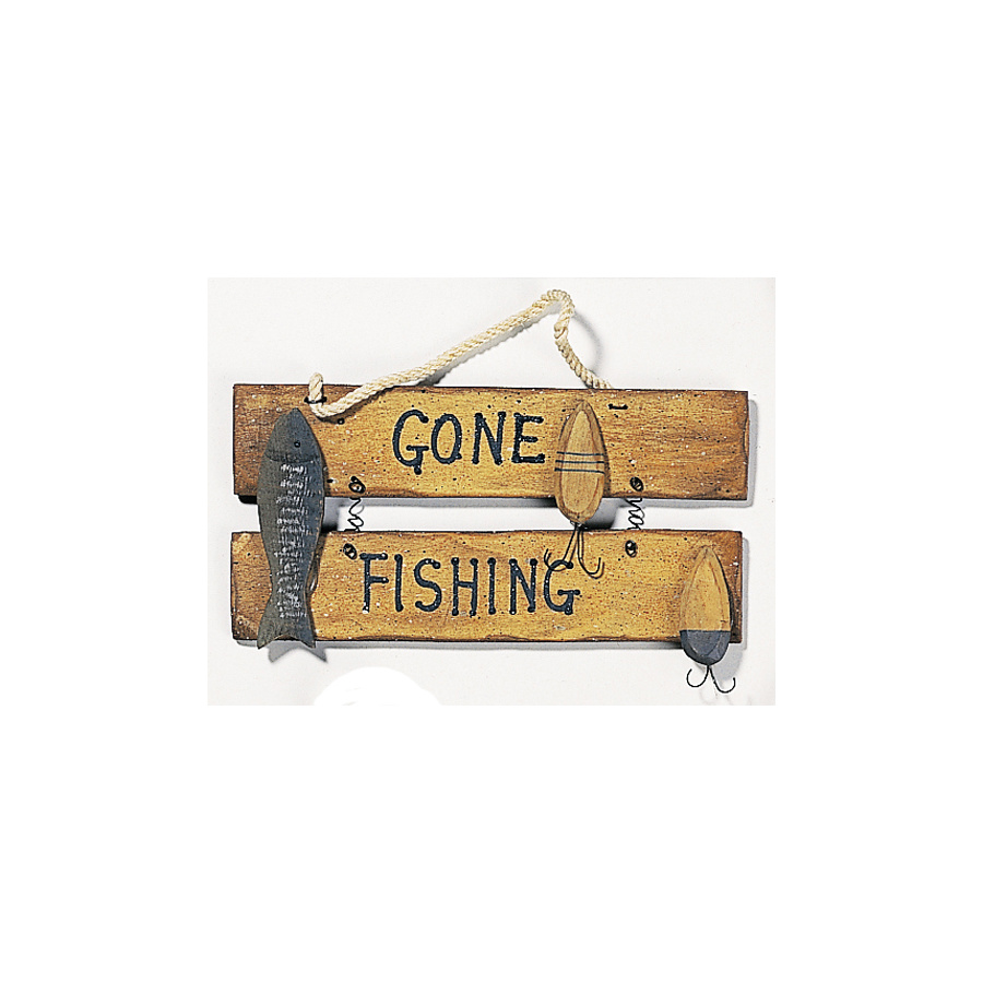 Deko Board Holz &quot;Gone Fishing&quot; 19cm x 9cm