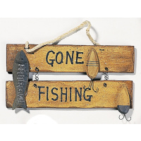 Deko Board Holz &quot;Gone Fishing&quot; 19cm x 9cm